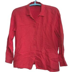 Vintage 90s Irish Linen Blouse Red Minimalist Oversized Coastal Lagenlook 2X/3X